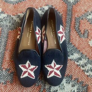 Stubbs & Wooton dark blue with a red star stitched loafers size 6